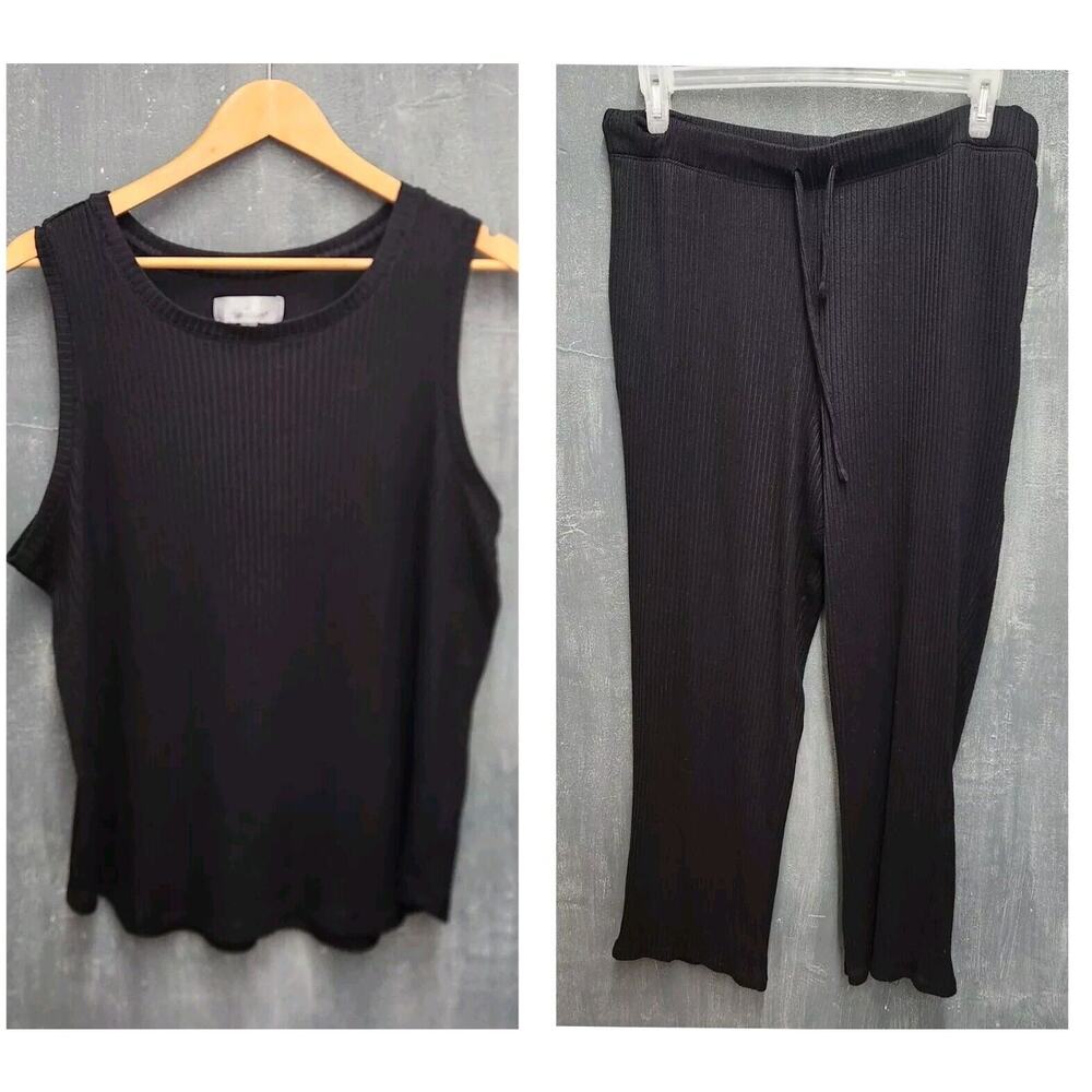 Cuddl Duds Black Ribbed Tank & Drawstring Lounge Pants Set